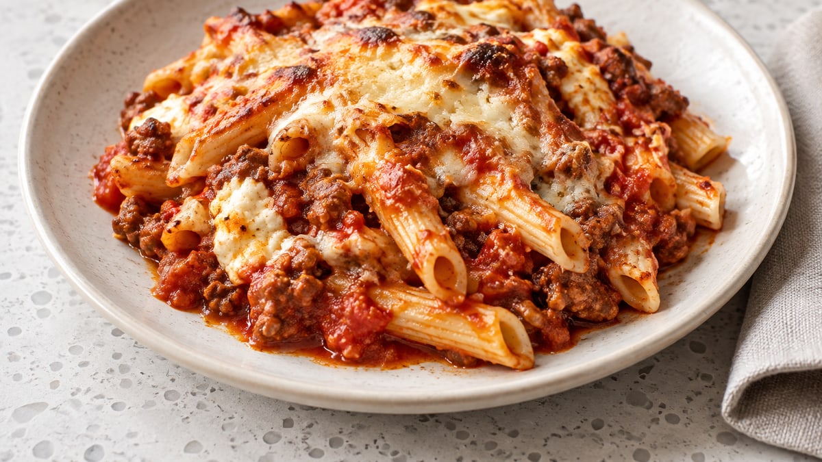 Ovnbagt ziti. AI-genereret serveringsforslag.