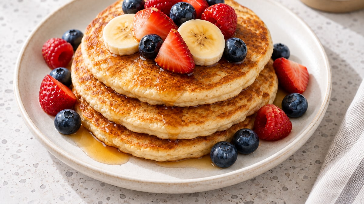 Proteinpandekager med banan og havregryn. AI-genereret serveringsforslag.