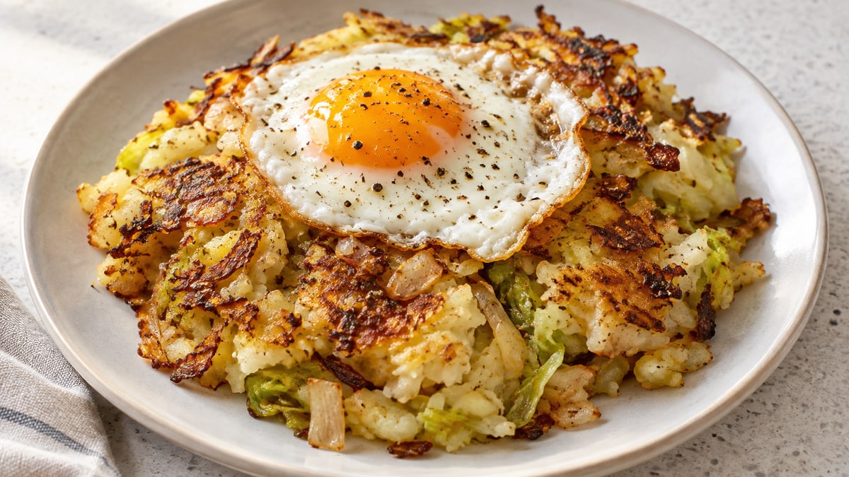 Bubble & Squeak. AI-genereret serveringsforslag.