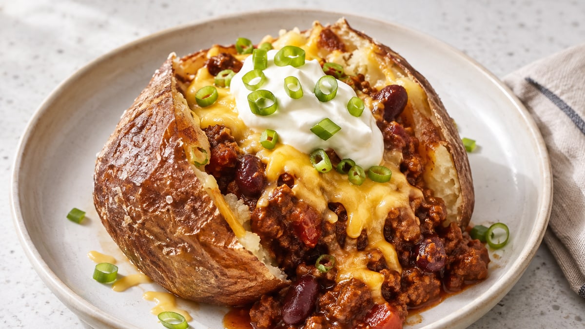 Bagte kartofler med chili. AI-genereret serveringsforslag.
