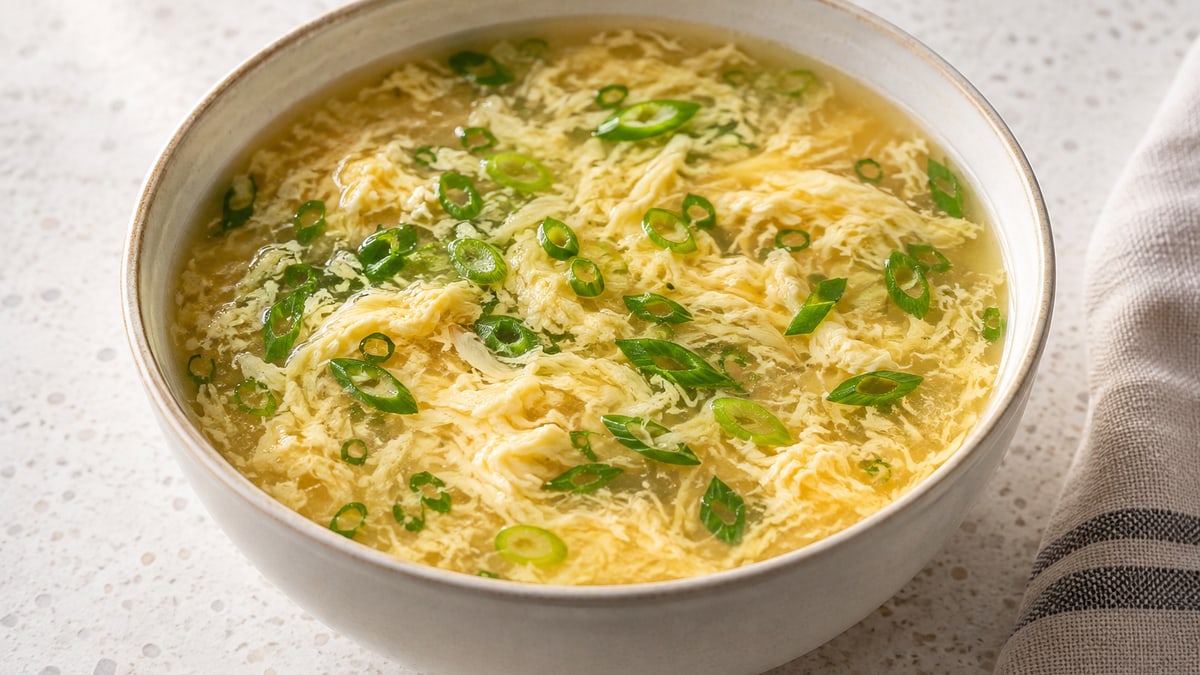 Kinesisk æggesuppe. AI-genereret serveringsforslag.