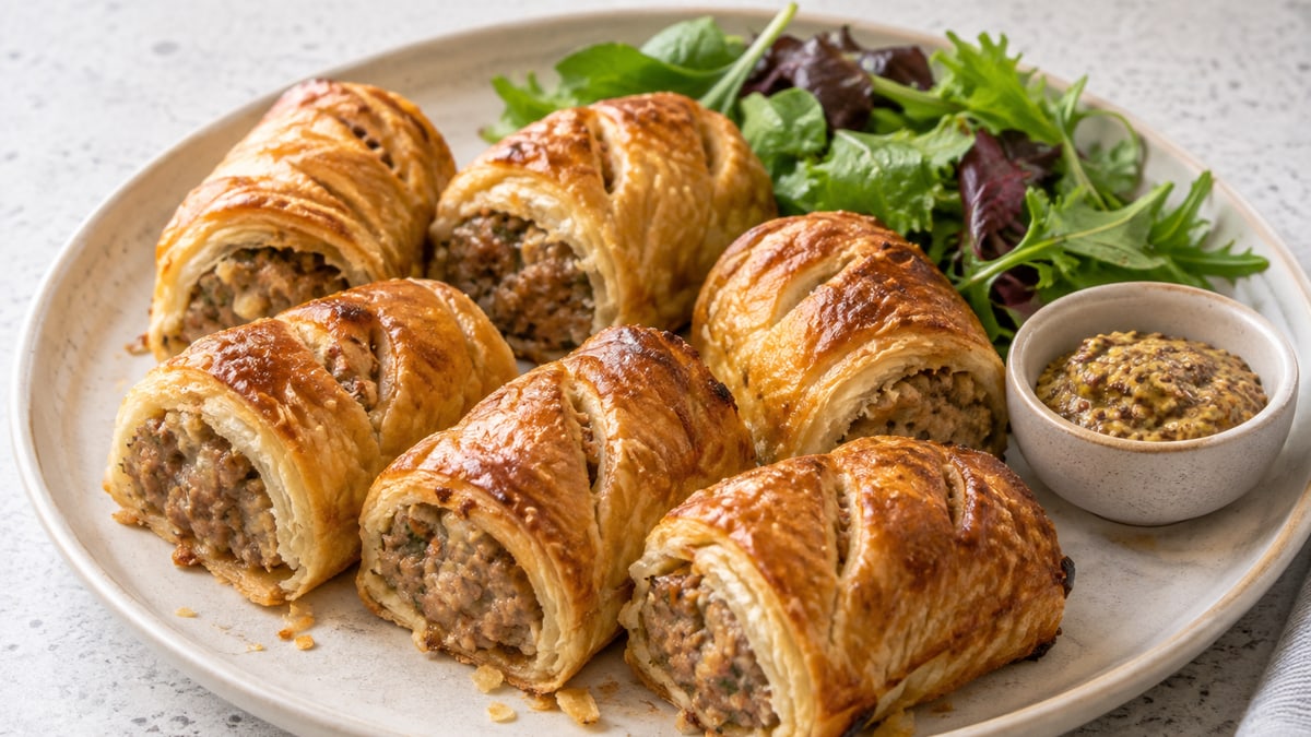Pølsehorn. AI-genereret serveringsforslag.