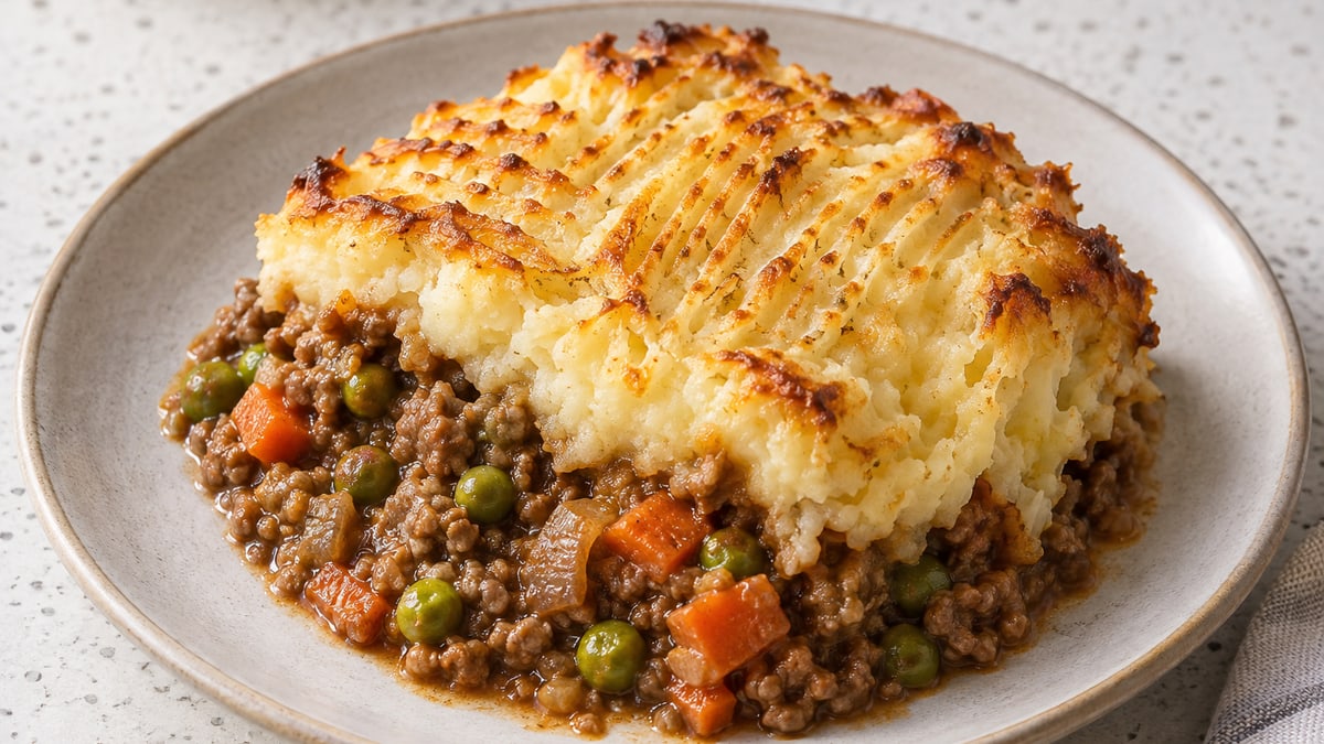 Shepherd's pie. AI-genereret serveringsforslag.