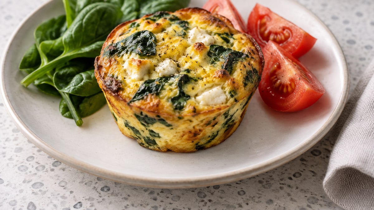 Æggemuffins med spinat og feta. AI-genereret serveringsforslag.